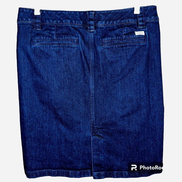 Lauren Ralph Lauren Denim Skirt 10 Y2K Quiet Luxury Preppy Dark Wash Cotton - Picture 2 of 6